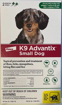 SMALL Dog Flea And Tick Killer - Elanco K9 Advantix - Small Dogs 4-10 LBS 2 Dose - Image 1 of 3