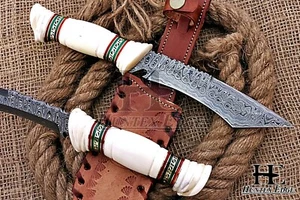 HUNTEX Handmade Damascus Blade, Came Bone Handle, 280 mm Long Exotic Tanto Knife - Picture 1 of 7