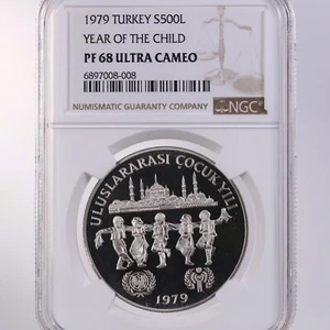1979 Turkey S500L Year Of The Child NGC Certified PF 68 Ultra Cameo Mintage 2500 - Picture 1 of 4