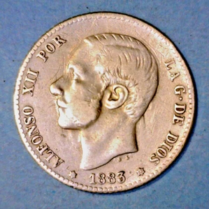 ESPAÑA (1) MONEDA 1 PESETA 1883 (83) MUY FINA/EXTRA FINA PLATA 0,8350 - Imagen 1 de 2