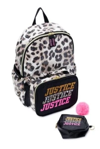 JUSTICE Mädchen 17" Laptop Rucksack Set mit Brotzeittasche und Tasche Leopard 4 Stück - Bild 1 von 4