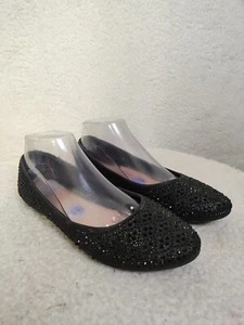 Scarpe da ballo comode Top Moda donna flat 8,5 nere strass sintetici slip on - Foto 1 di 21