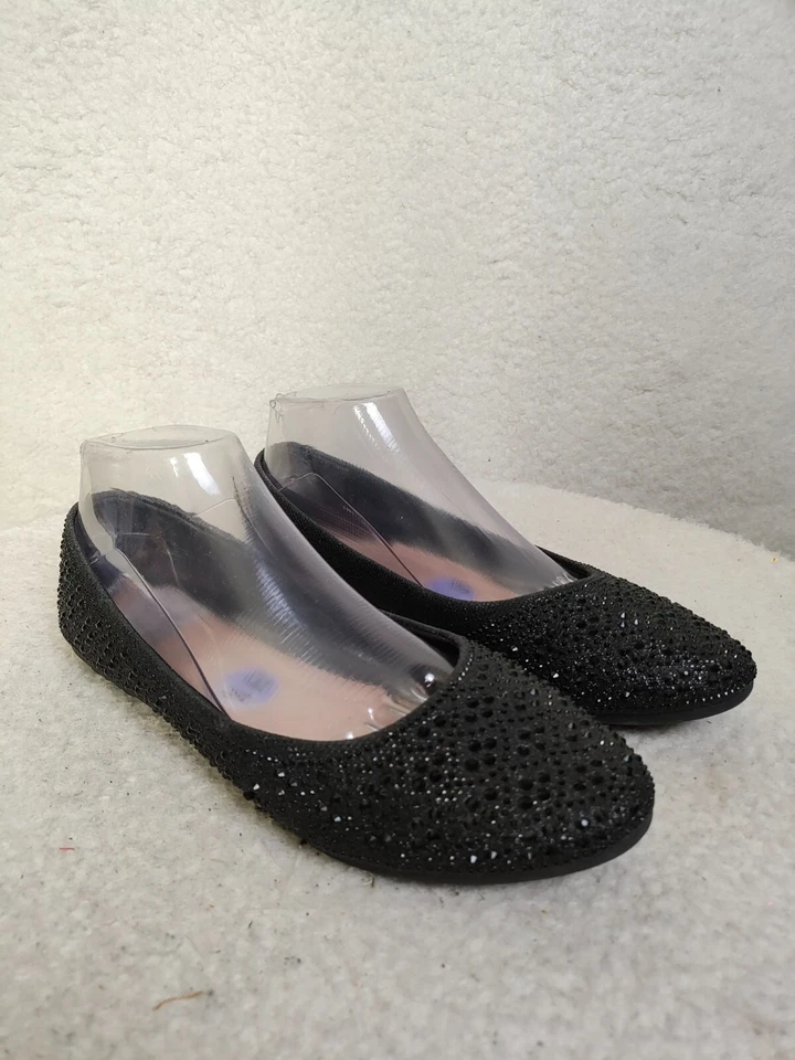 Top Moda Women Flat 8.5 Black Synthetic Rhinestone Slip On Comfort Ballet Shoes - Image 1 of 4