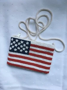 Amerikanische Flagge Amanda Smith Perlen Geldbörse 6,5 x 4,5" Umhängetasche 1980er 1990er Jahre - Bild 1 von 8