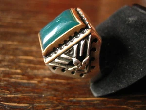 geschmackvoller wuchtiger Herrenring Ring 925er Silber Achat grün RG 62 19,75 mm - Picture 1 of 4