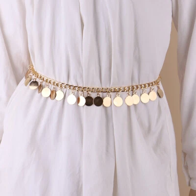 Gold Bid Women Iron Disc Charm Chain Belt For Dress Decoration Body Belly Chain - Image 1 of 4