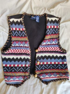 Liz Sport Petite M Sophisticated Small Southwestern Sweater Vest Wood Button - Picture 1 of 6