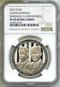 2013-P Marshall Eisenhower Proof Silver Dollar NGC PF69 Coin 5-Star General J432 - Picture 1 of 2