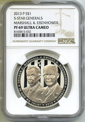 2013-P Marshall Eisenhower Proof Silver Dollar NGC PF69 Coin 5-Star General J432 - Image 1 of 2
