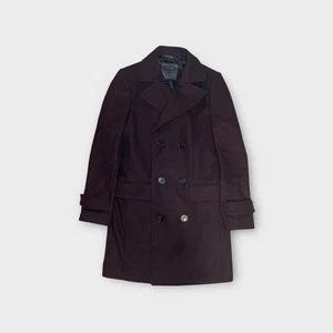 Zara Men Dark Purple Double Breasted Wool Trench Coat - Picture 1 of 11