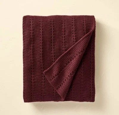 Hearth & Hand with Magnolia Solid Rib Stripe Knit Throw Blanket Burgundy FALL - Image 1 of 3
