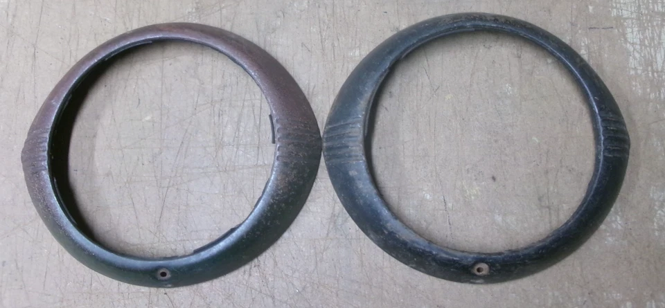 1946 1948 PAR DE MOLDURA DE FAROL DE CARRO CHEVROLET VINTAGE ORIGINAIS CUPÊ SEDÃ GM - Imagem 1 de 4