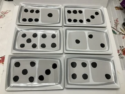 Set of 6 Crate Barrel Domino Appetizer Plate Jane Dixon Design Rectangle 8x4.75 - Image 1 of 4