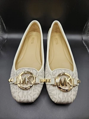23H/MICHAEL KORS FULTON SIN USAR, EN CAJA, LOGOTIPO MK DORADO FIRMA VAINILLA MOCASÍN PVC/TALLA 9M! Foto 1 de 4