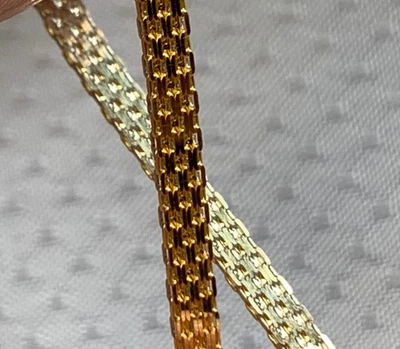 Pulseira reversível de ouro branco e amarelo 10K 3,75 g joias finas corrente Bismark 7" - Imagem 1 de 4