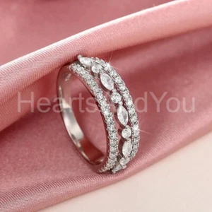 2ct Marquise Simulated Diamond Split Band Engagement Ring 14K White Gold Plated - Picture 1 of 8