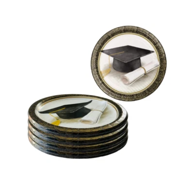 Graduation Classic 9-inch Dessert Paper Disposable Plates – 24 Count - Image 1 of 4