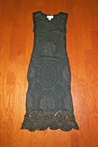 6 8 S CROCHETTA vestitino nero 40-46" impreziosito SCOLLO A V ALL'UNCINETTO senza maniche - Foto 1 di 6