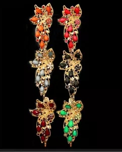 DESIGNER INSPIRED PINK BLACK GREEN ORANGE RED GRAY CRYSTAL ACRYLIC HAIR CLIP - Picture 1 of 3