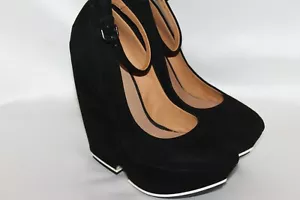 NEW! L.A.M.B. Gwen Stefani Black Suede HAVANA Wedge Platform Heels Pumps 7 $345 - Picture 1 of 9