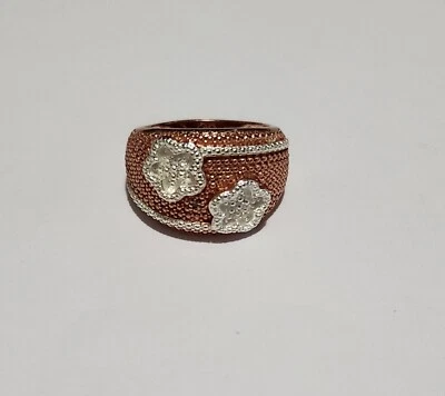 Champagne & Silver Flower Ring Rose Gold - sz 7 - new - Image 1 of 4