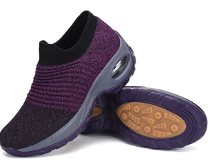 Mishansha Women Walking Sneakers Air Cushion Mesh Slip On Purple (Size 10.5) NEW - Picture 1 of 11