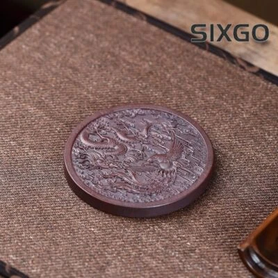 creative holder for tea pot yixing zisha purple clay round animal carved pot mat - Image 1 of 4