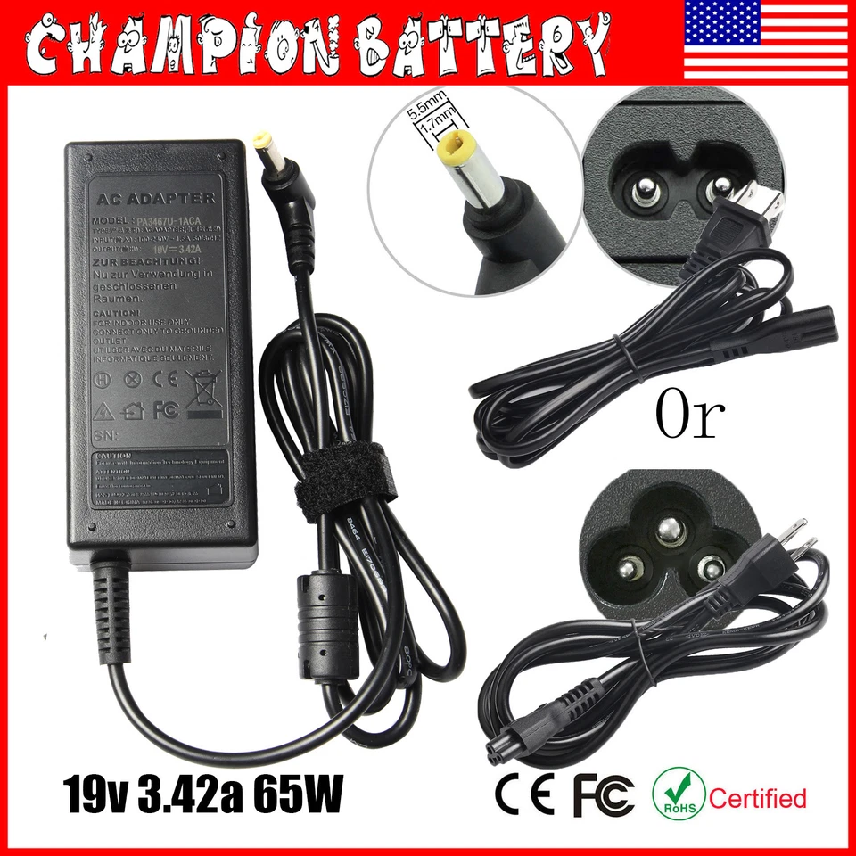 19V 3.42A 65W AC Power Supply Adapter Charger For Acer Aspire Laptop 5.5*1.7mm - Image 1 of 4