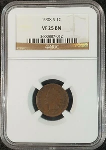 1908 S Indian Head Cent NGC VF25 BN 3600887-012 Exquisite Coin Rare - Picture 1 of 12