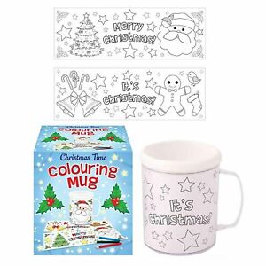 COLOUR YOUR OWN CHRISTMAS MUG Boys Girls Stocking Filler Party Prize 2 designs
