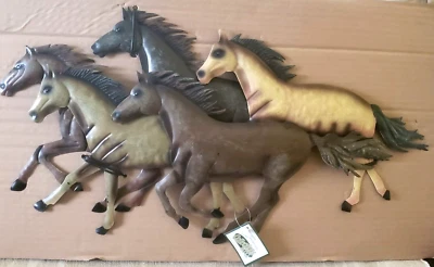 Running Horses Metal Wall Art Galloping Horses Rustic Western Decor, 22" x 11" - Image 1 of 4