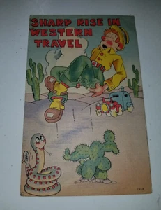 Postal de lino Sharp Rise in Western Travel vintage, publicada en El Paso y LAWD 1942 - Imagen 1 de 3