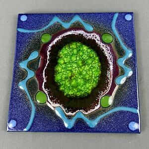 Modernist Art Pottery Tile with Crushed Glass Geode Center Trivet 7.75 in Square