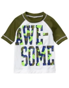 GYMBOREE TEAM REX OLIVE & WHITE w/ CAMOUFLAGE Awesome S/S RASH GUARD 5 6 7 8 NWT - Picture 1 of 1