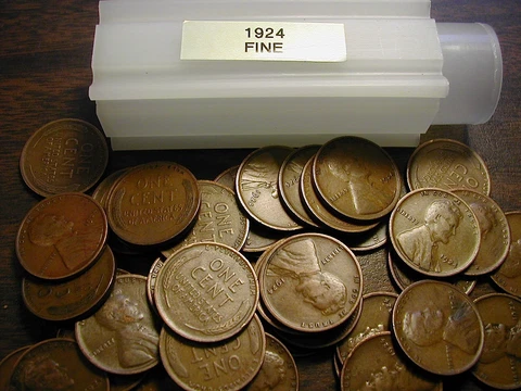 1924-P LINCOLN WHEAT CENT PENNY ROLL, all coins fine grade Cover