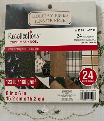 LOTE DE 24 HOJAS ALMOHADILLA DE PAPEL PARA CARTULINA ÁLBUM DE RECORTES HOLIDAY PINES 6X6 ~ RECUERDOS Foto 1 de 4