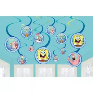 SPONGEBOB PARTY SUPPLIES FOIL SWIRL SPIRAL HANGING DECORATIONS 12 PIECES - Picture 1 of 1