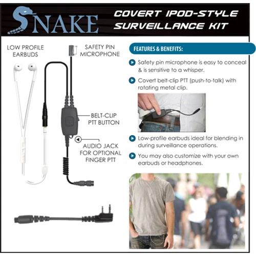 Earphone Connection QR SNAKE Ipod-Style Earpiece for Kenwood NX TK (See List) - Image 1 of 1