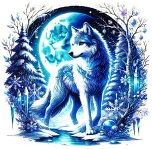 4" - UV DTF Transfer Vinyl Aufkleber - Aquarell Winter Wald Mond Wolf - Decal - Bild 1 von 1