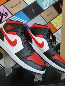 Nike Air Jordan 1 Mid White Black Red Bred Toe 554724-079 Men' Size 12.5 - Picture 1 of 7