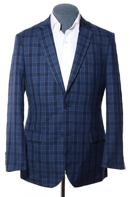 Abrigo Blazer Chaqueta 38R Bachrach Azul Oscuro Mezcla de Lana a Cuadros Dos Botones Deportivo S Foto 1 de 4