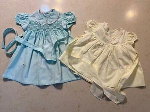Vintage Polly Flinders Dress Green 9 Months & Alfred Leon Original Dress Yellow - Picture 1 of 11