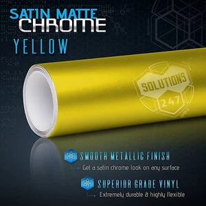 Yellow Satin Matte Chrome Metallic Vinyl Film Wrap Sticker Air Free 24" x 60" In - Picture 1 of 8