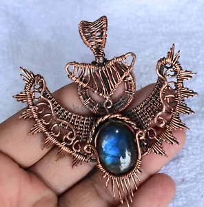 126.5 Ct Labradorite Cabo Copper Wire Wrapped Engle Beautiful Pendant Jewelry - Picture 1 of 9