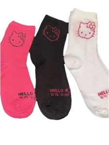Sanrio Hello Kitty Crew Socks-3 Pack-Pink White Black - Picture 1 of 5