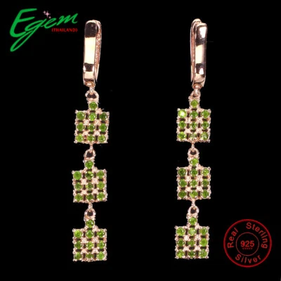 925 Sterling Silver Earrings Round Chrome Diopside Natural Gemstone Jewelry - Image 1 of 4