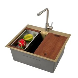 Lavello cucina acciaio inox opaco oro/drop-in postazione di lavoro 23" STARSTAR - Foto 1 di 9