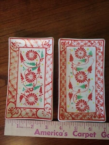 Antique Handpainted Portugal? ceramic red green yellow trinket ceramic dish pair - Picture 1 of 12