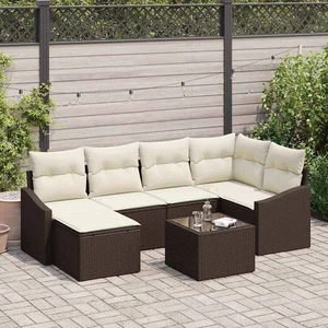 Garten Essgruppe mit Kissen mit Speicher 7 pcs Braun und Creme - Bild 1 von 11