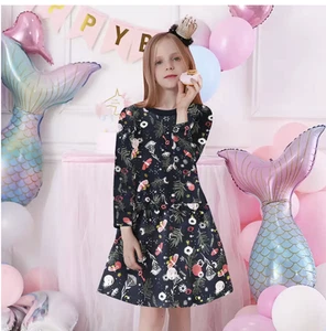 Girls 100% Cotton Party Princess Dress Long Sleeve Floral Print Dress Age 3-8 - Picture 1 of 16